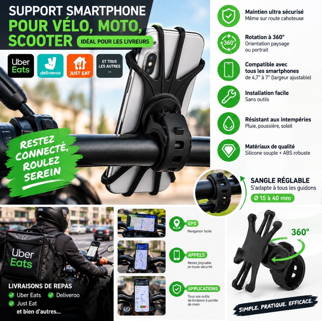 Support Smartphone Vélo & Moto – Idéal Livreur Uber Eats / Deliveroo