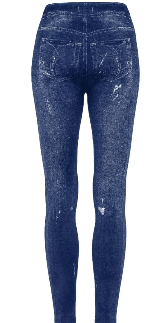 legging femme bleu effet jean délavé imprimé #0198#