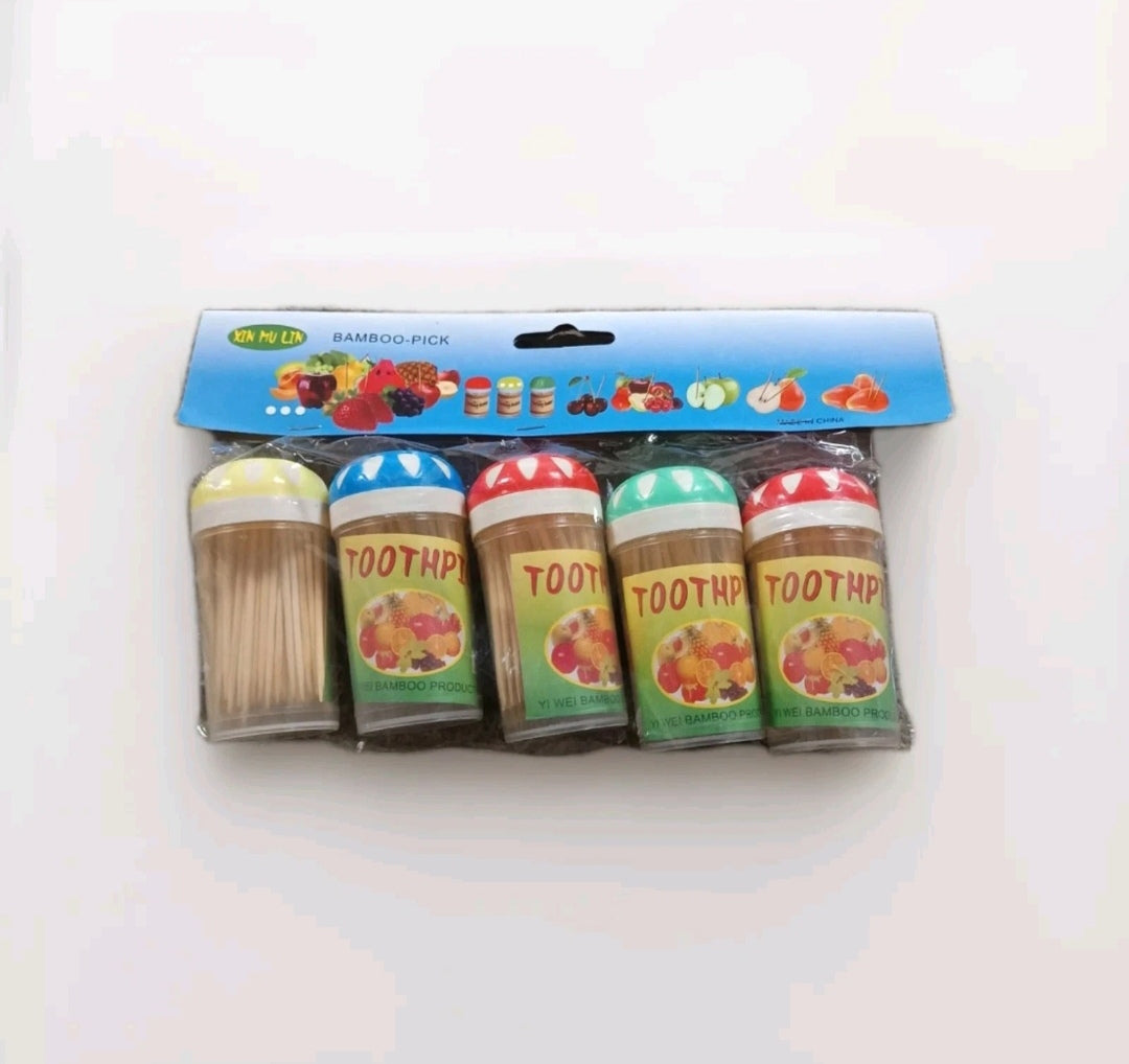 5 Boîte de Cure Dents en Bois Nettoyage Dentaire Pique Apéritif Jetable #0045#