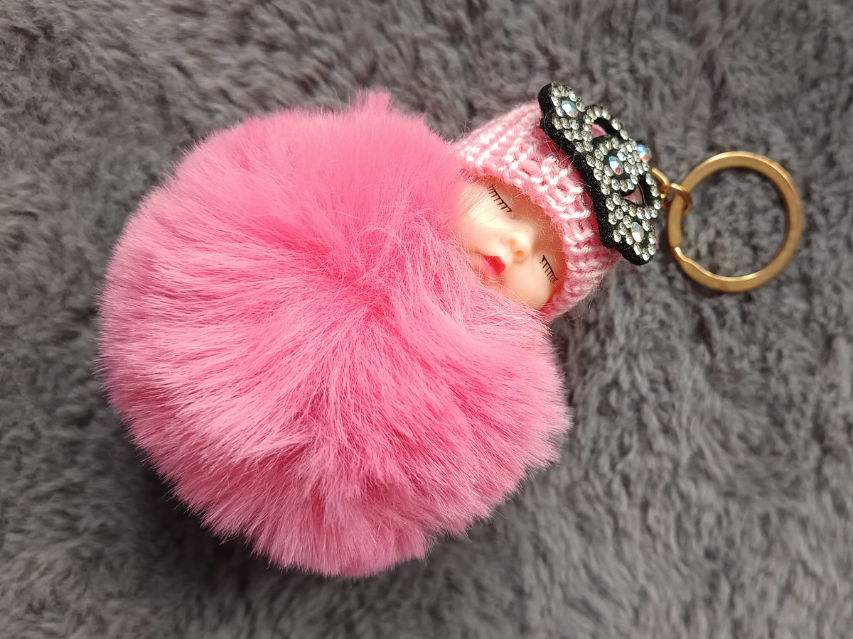 Porte-clés en fausse fourrure doux –coeur- Pompon peluche – Plusieurs couleurs