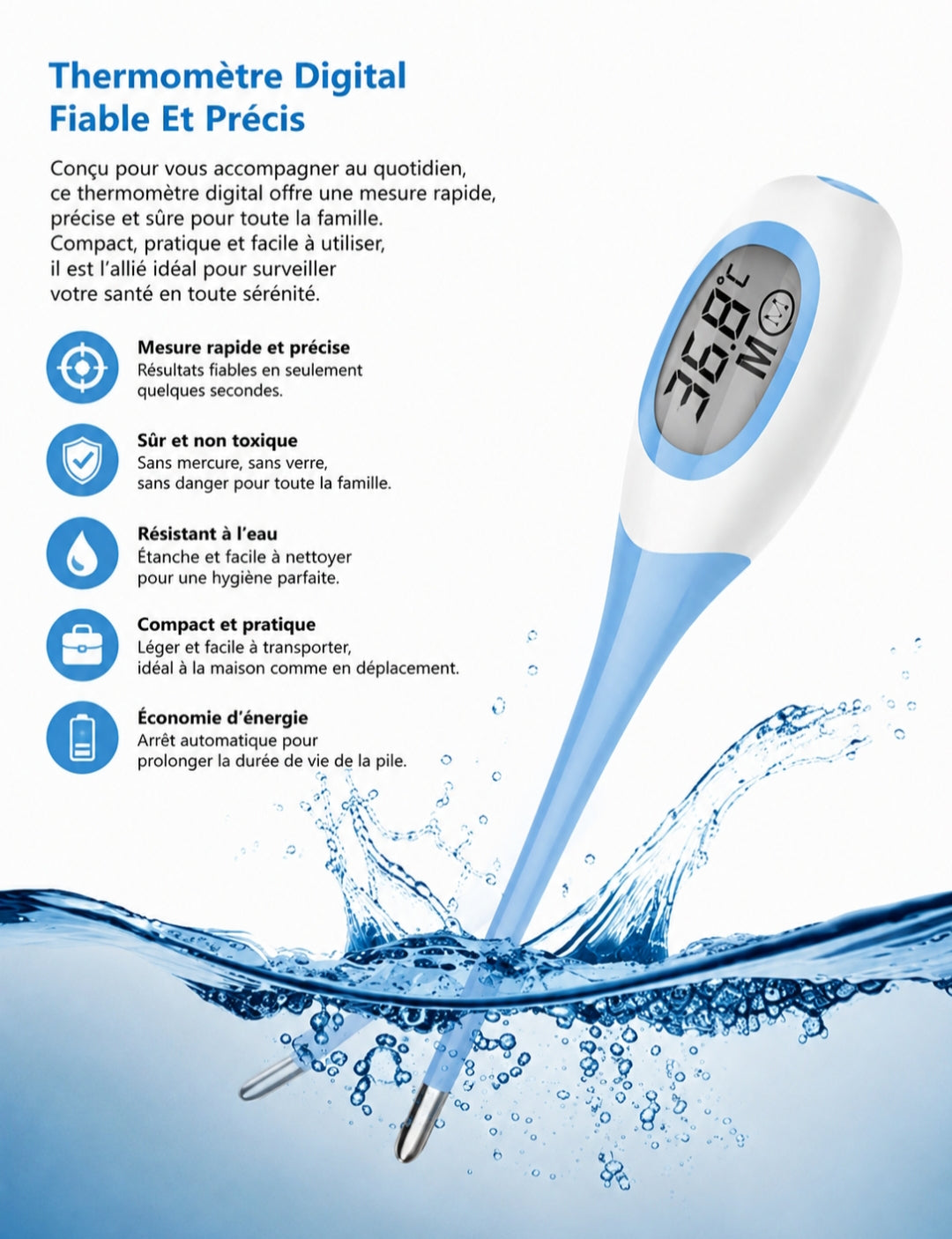 Thermomètre Électronique Digital HK-908 – Rapide, Précis et Fiable
