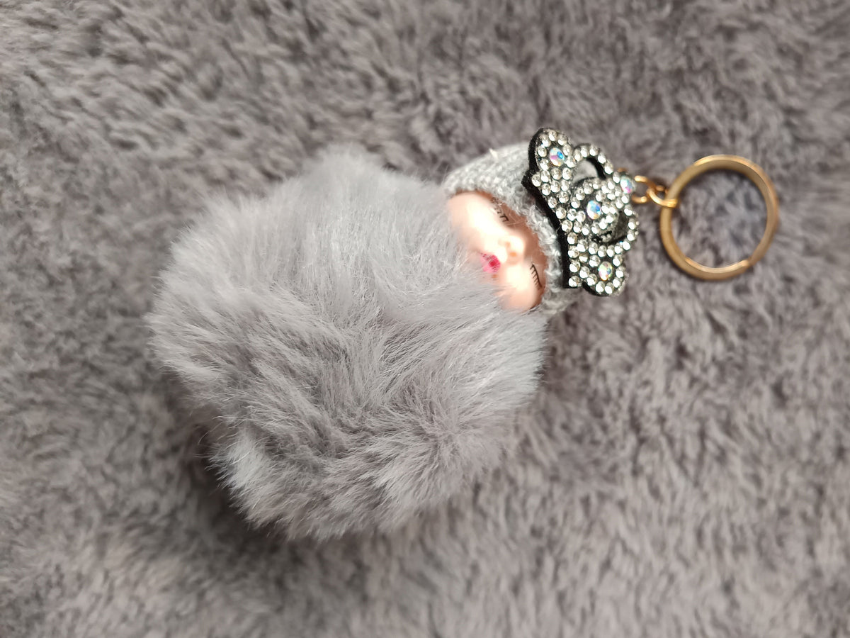 Porte-clés en fausse fourrure doux –coeur- Pompon peluche – Plusieurs couleurs