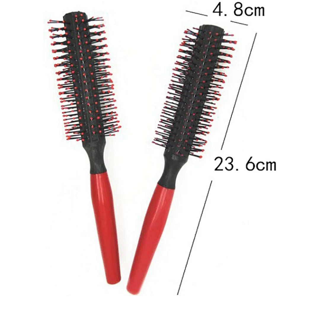 Brosse à cheveux ronde professionnelle avec poignée en  rouge