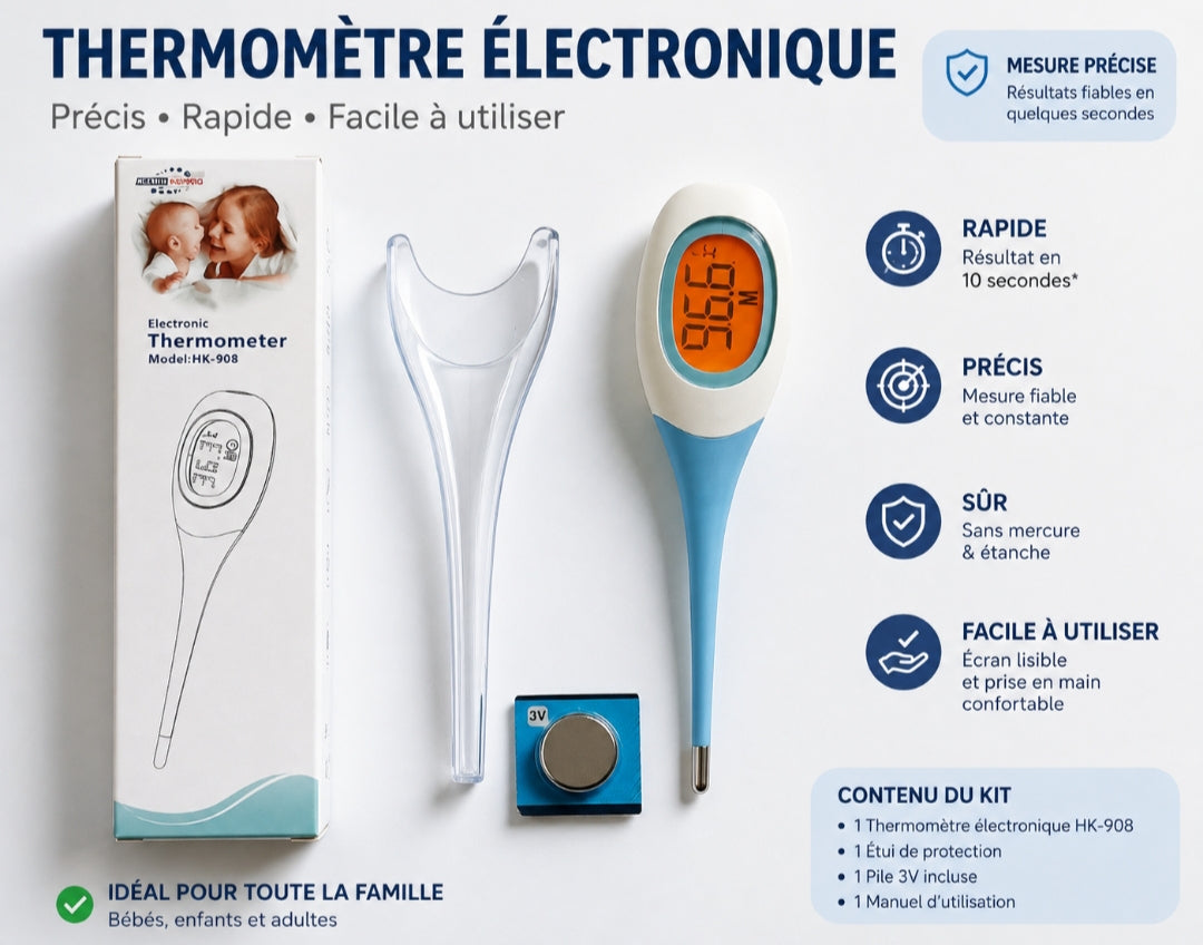 Thermomètre Électronique Digital HK-908 – Rapide, Précis et Fiable